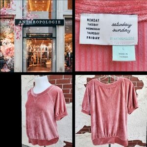 LARGE women Saturday Sunday ANTHROPOLOGIE ribbed velvet short sleeve shirt